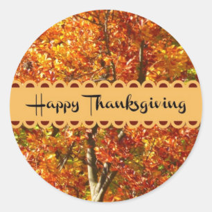 Happy Thanksgiving, Autumn Colors, Classic Round Sticker