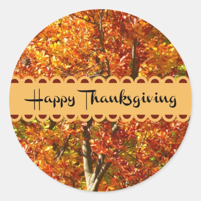 Happy Thanksgiving, Autumn Colors, Classic Round Sticker (Front)