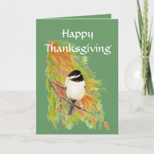 Happy Thanksgiving Autumn Colour Chickadee Bird Holiday Card