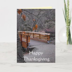 Happy Thanksgiving Autumn Colour Leaves Bridge  Holiday Card