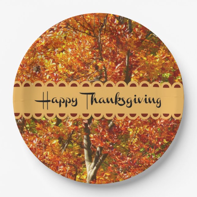 Happy Thanksgiving, Autumn Colours, Paper Plate (Front)