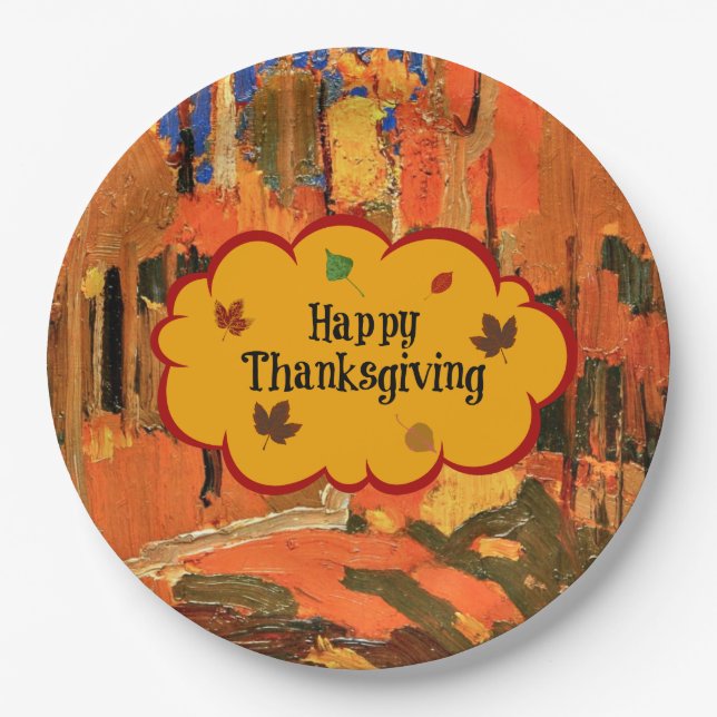 Happy Thanksgiving, Autumn Colours,  Paper Plate (Front)