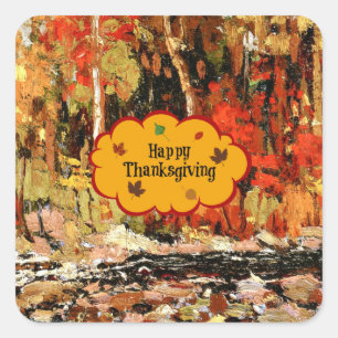 Happy Thanksgiving, autumn colours, Square Sticker