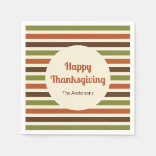 Happy Thanksgiving Autumn Colours Stripes Napkin