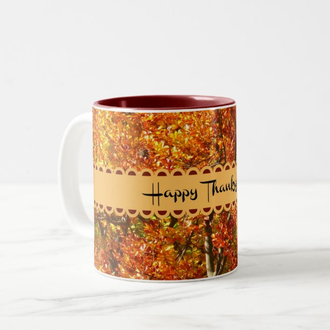 Happy Thanksgiving, Autumn Colours, Two-Tone Coffee Mug (Front Left)