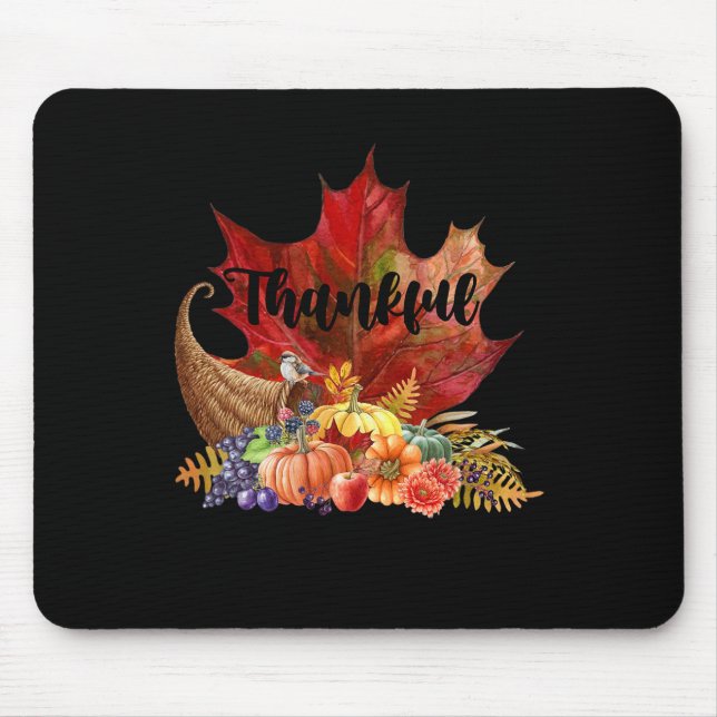 Happy Thanksgiving Autumn Fall Maple Leaves Thankf Mouse Mat (Front)