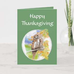 Happy Thanksgiving, Autumn, Fall Owl  Bird, Nature Holiday Card