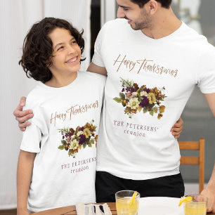 Happy Thanksgiving autumn floral family name T-Shirt