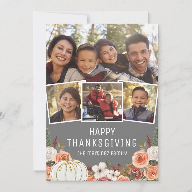 Happy Thanksgiving Autumn Floral Photo Card (Front)