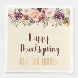 Happy Thanksgiving Autumn Flowers & Figs Napkin