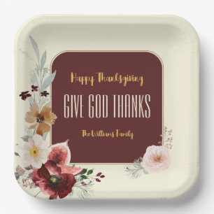 Happy Thanksgiving Autumn Flowers & Figs Paper Plate
