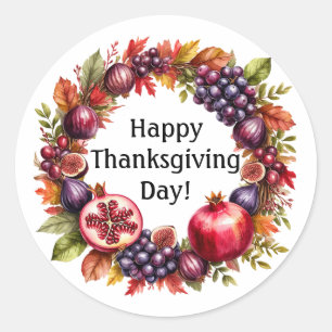 Happy Thanksgiving Autumn Harvest Fruit Wreath Classic Round Sticker