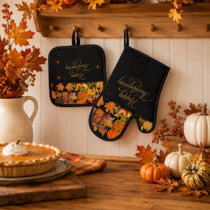 Happy Thanksgiving Autumn Harvest Oven Mitt & Pot Holder Set