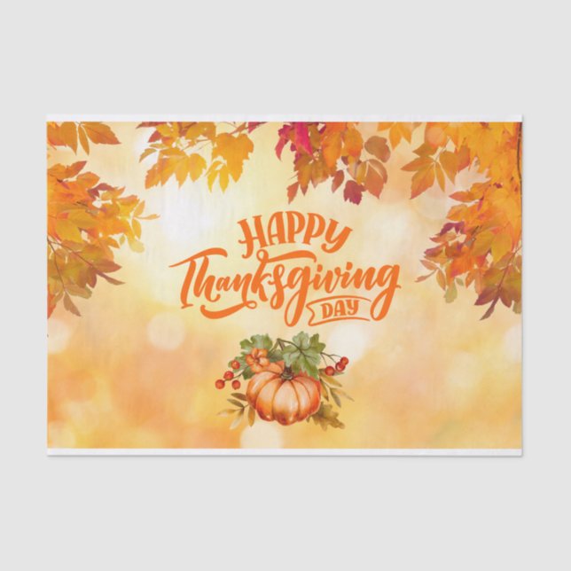 Happy Thanksgiving Autumn Leaves and Pumpkin  Tissue Paper (Front)