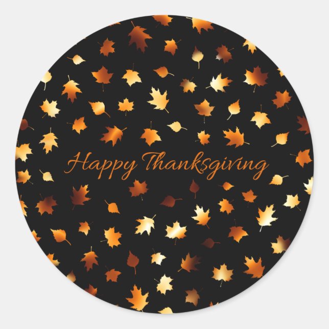 Happy Thanksgiving Autumn Leaves Classic Round Sticker (Front)