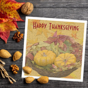 Happy Thanksgiving Autumn Leaves Gourds Napkin
