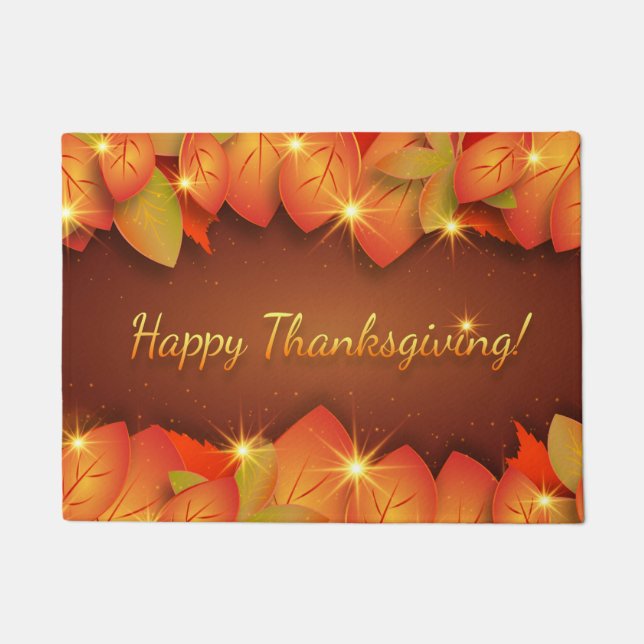 Happy Thanksgiving Autumn Leaves Holiday Doormat (Front)