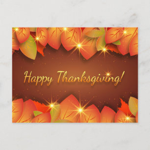 Happy Thanksgiving Autumn Leaves Holiday Postcard