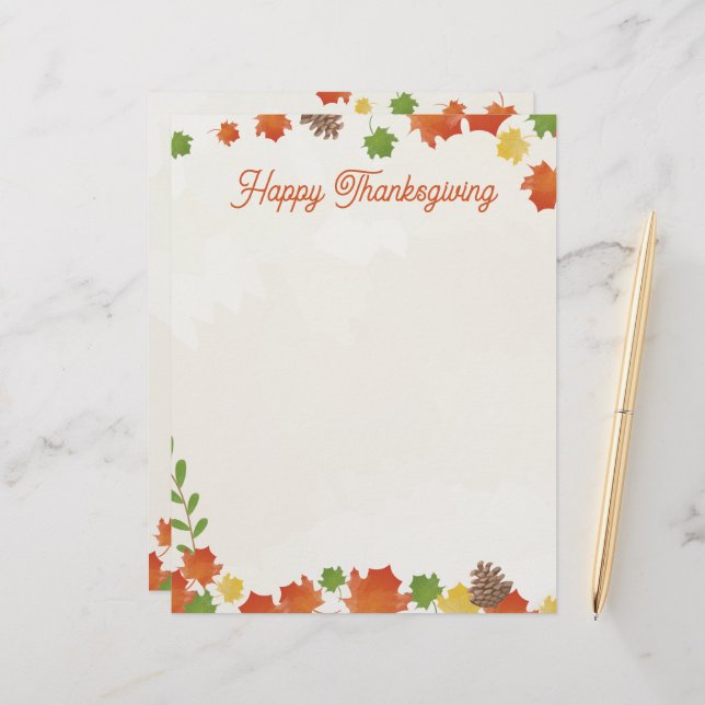 Happy Thanksgiving Autumn Leaves Letterhead (Front/Back In Situ)