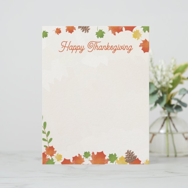 Happy Thanksgiving Autumn Leaves Letterhead (Standing Front)