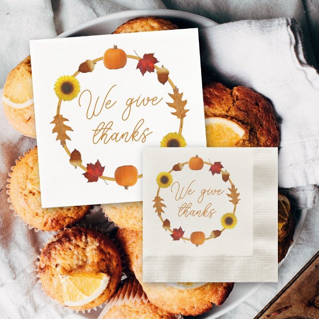 Happy Thanksgiving Autumn Leaves Pumpkins Napkin (Creator Uploaded)