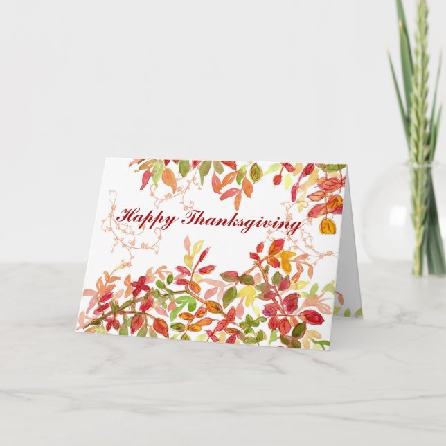 Happy Thanksgiving Autumn Leaves Watercolor Holiday Card (Front)