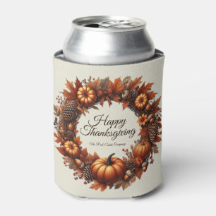 Happy Thanksgiving Autumn Leaves Wreath Company Can Cooler
