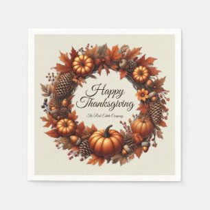 Happy Thanksgiving Autumn Leaves Wreath Company Napkin