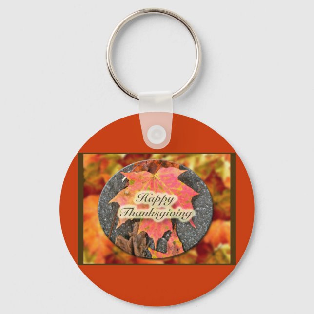 Happy Thanksgiving Autumn Maple Leaf Series Key Ring (Front)