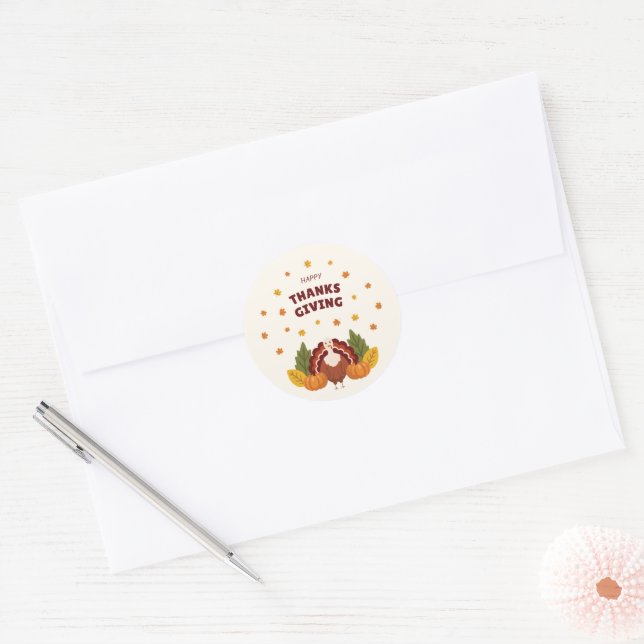 Happy Thanksgiving Autumn Pumpkin Classic Round Sticker (Envelope)