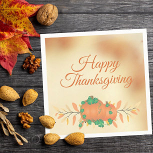 Happy Thanksgiving Autumn Pumpkin Leaves Napkin