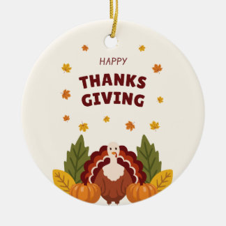 Happy Thanksgiving Autumn, Pumpkin & Turkey Ceramic Tree Decoration