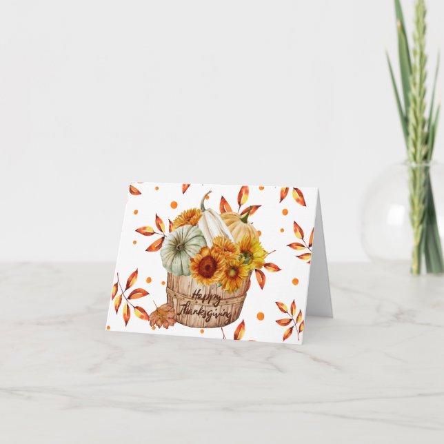 Happy Thanksgiving Autumn Pumpkins and Sunflowers  Card (Front)