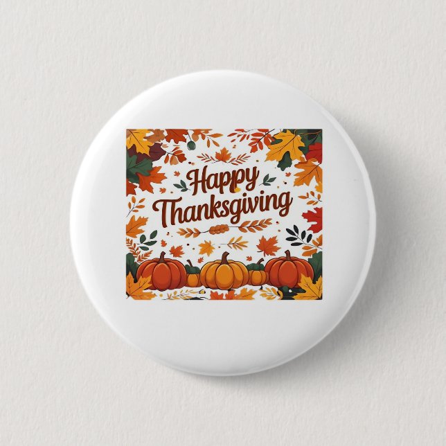 Happy Thanksgiving – Autumn Pumpkins & Fall Leaves 6 Cm Round Badge (Front)