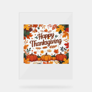 Happy Thanksgiving – Autumn Pumpkins & Fall Leaves Acrylic Sign