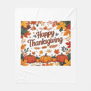 Happy Thanksgiving – Autumn Pumpkins & Fall Leaves Fleece Blanket