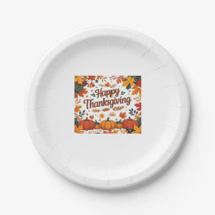 Happy Thanksgiving – Autumn Pumpkins & Fall Leaves Paper Plate
