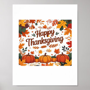 Happy Thanksgiving – Autumn Pumpkins & Fall Leaves Poster