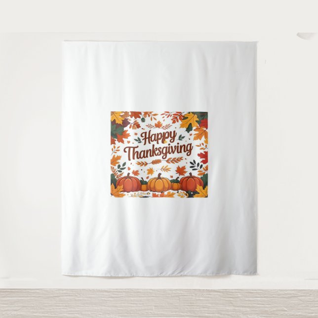 Happy Thanksgiving – Autumn Pumpkins & Fall Leaves Tapestry (Front)