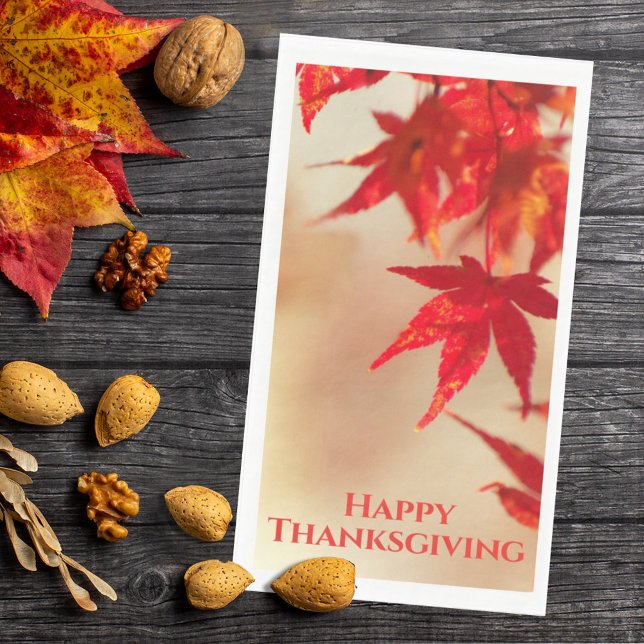 Happy Thanksgiving Autumn Red Maple Leaves Napkin (Creator Uploaded)