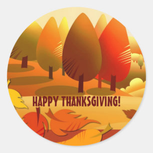 Happy Thanksgiving. Autumn Scenery Classic Round Sticker