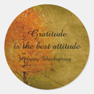 Happy Thanksgiving Autumn Tree Golden Gratitude Classic Round Sticker