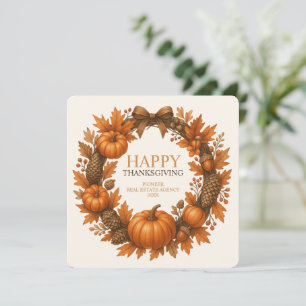 Happy Thanksgiving Autumn Wreath Corporate Holiday Card