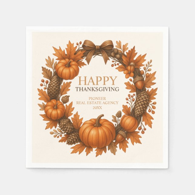 Happy Thanksgiving Autumn Wreath Elegant Napkin (Front)