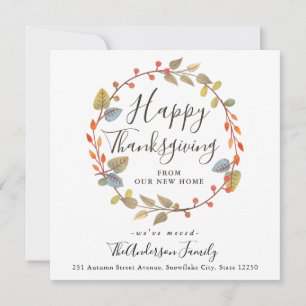 Happy Thanksgiving Autumn Wreath Holiday Moving Announcement