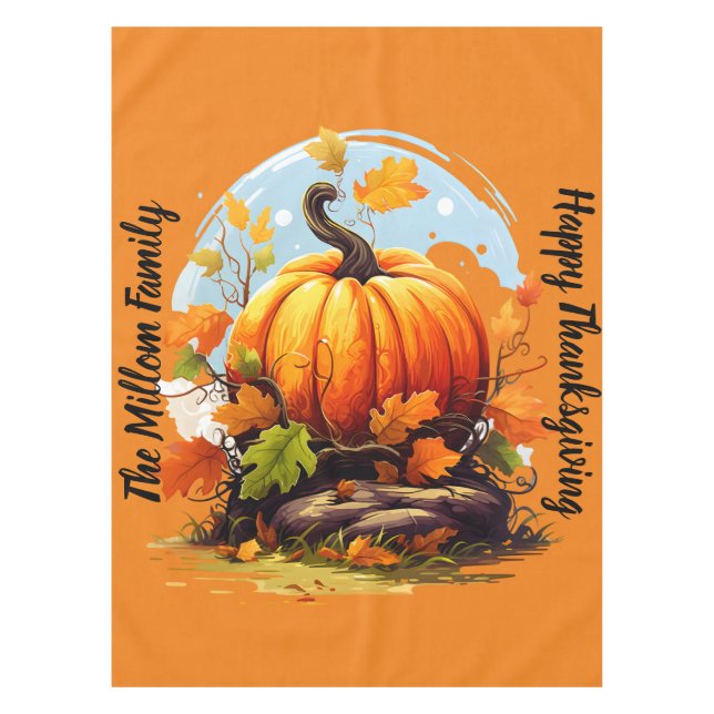 Happy Thanksgiving Autumnal colours pumpkin  Tablecloth (Front)