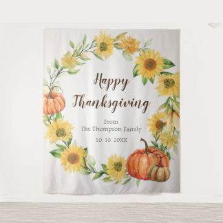 Happy Thanksgiving background banner party family Tapestry