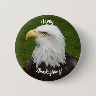 Happy Thanksgiving Bald Eagle 6 Cm Round Badge