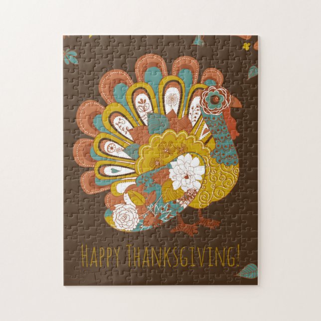 Happy Thanksgiving Beautiful Turkey Card Jigsaw Puzzle (Vertical)