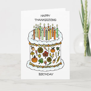 Happy Thanksgiving Birthday Cake and Candles Card